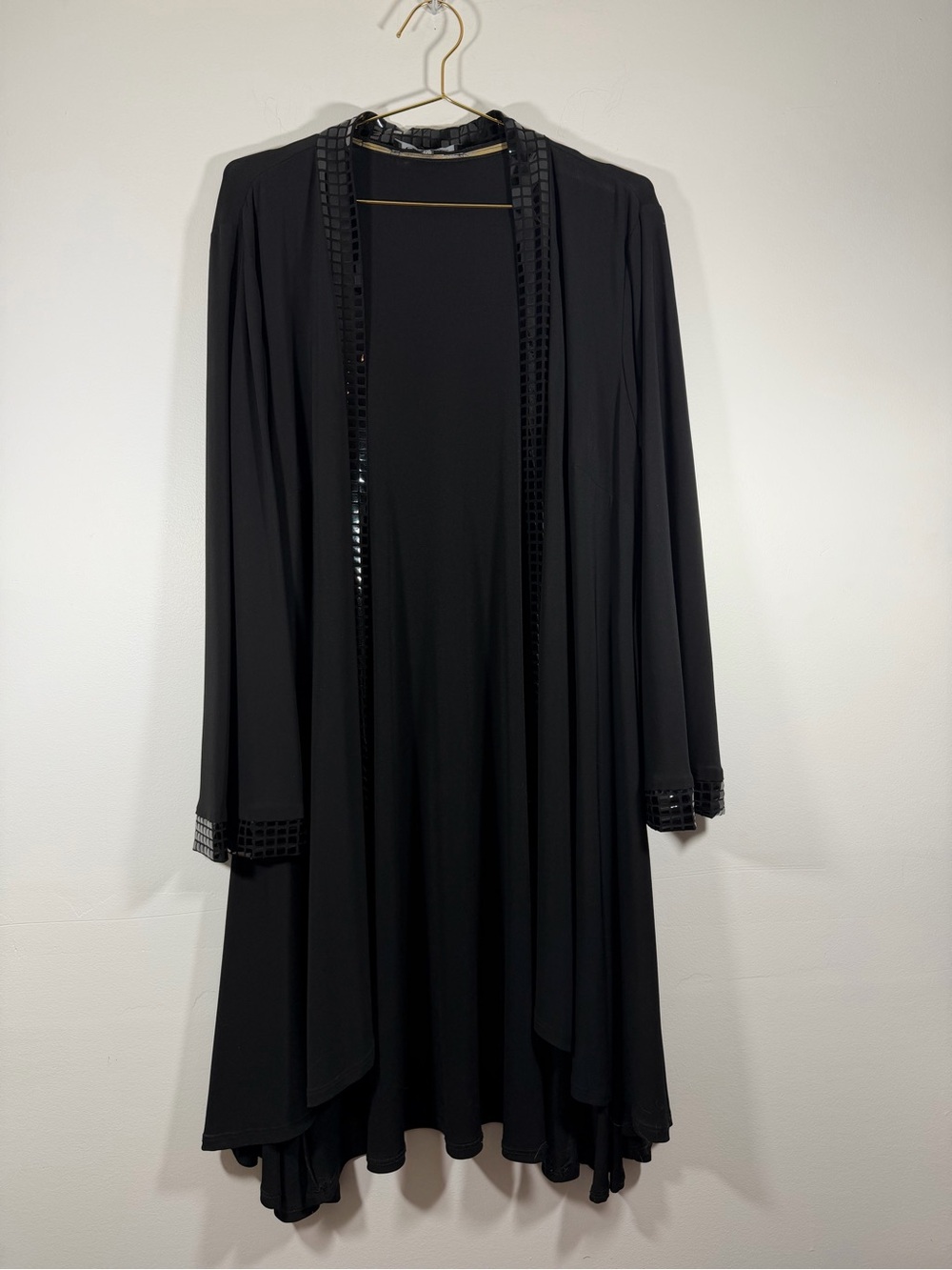 Onyx Nite Black Open-Front Long Sleeve cardigan with Shiny Trim
